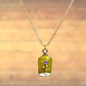 Indio Jewelry Enamel and Gold Purple Rose in a Bottle Pendant Necklace #212